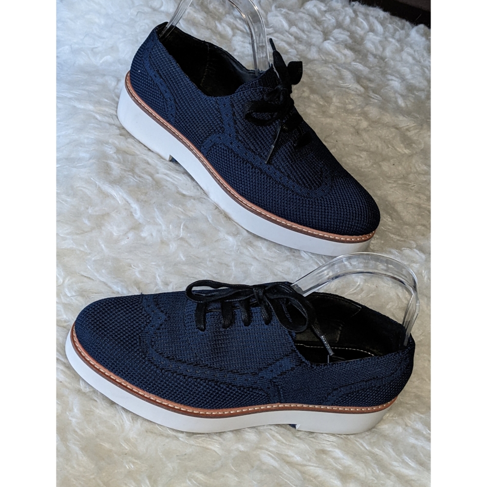 Zara Navy Knit Platform Sneakers with White Sole